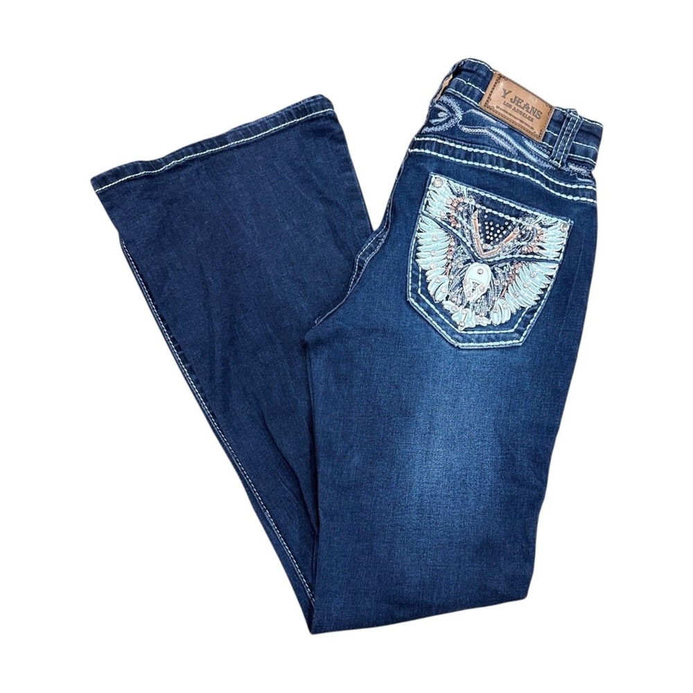 Y Jeans Y2K‎ Western Dark Wash Embellished Flare/Bootcut Size 3/4